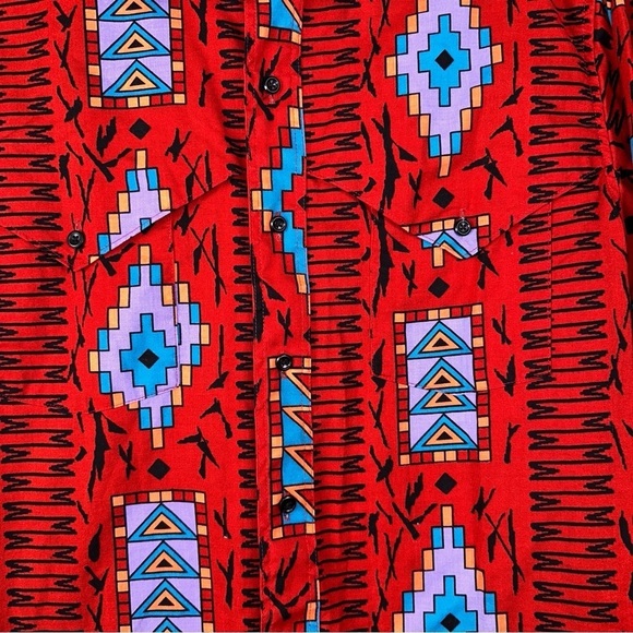 Wrangler Shirt Mens 15.5x33 Red Vintage Cowboy Cut Aztec Regular Fit X-Long Tail - Picture 11 of 14